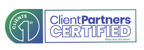 Client Partners Certified badge with 'Clients 1st' emblem.