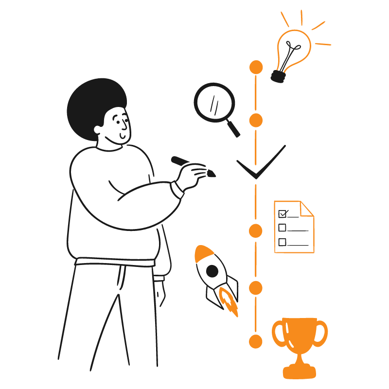 Illustration of idea development process and goal achievement.